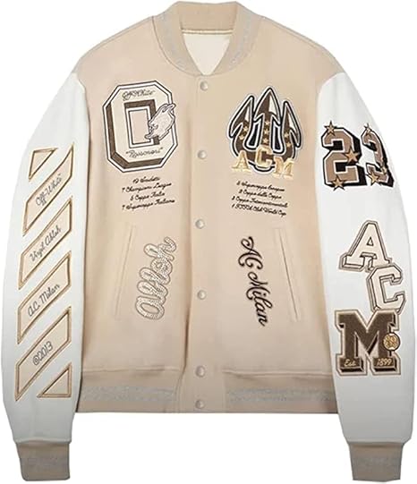 51pEq1H3cKL._AC_SX466_.jpg Stylish A C Milan Off White Versity Jacket - Image 1