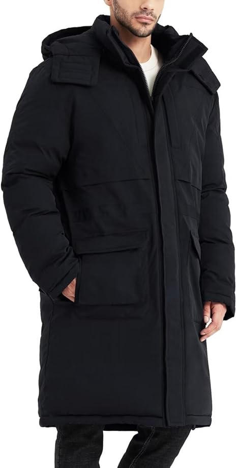 51x9N8TAmNL._AC_SX466_.jpg Men's Extra Long Parka Winter Coats Hooded Puffer Jacket Heavy Warm Water-resistant Outerwear Cold Weather - Image 1