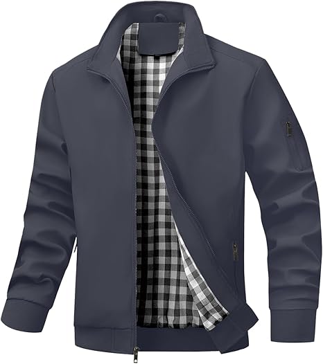 61ktuTNK4L._AC_SX466_.jpg Men's Bomber Jacket Lightweight Casual Windbreaker Jackets Zip Up Coat - Image 1
