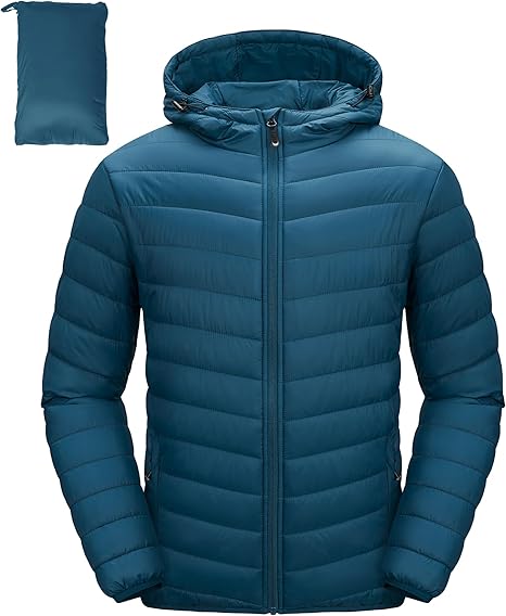 71Dr9g6ugnL._AC_SX466_.jpg Men's Lightweight Packable Insulated Puffer Winter Jacket with Hood, Water-Resistant Down Alternative Puffy Coat - Image 1