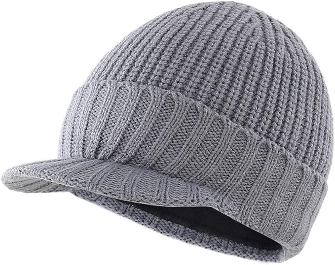 71y11lUCD3L._AC_SX679_.jpg Men's Winter Hat Thick Knit Beanie Cap with Visor Newsboy Beanie Hat - Image 1