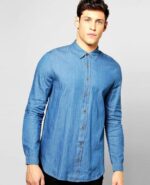 Longline Curved Hem Denim Shirt