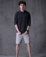 Navy Blue Slim Fit Solid Casual Denim Shirt - Image 2